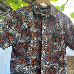 Men's Floral Short Sleeve Shirt - Blue and Brown Size Medium HippyTree